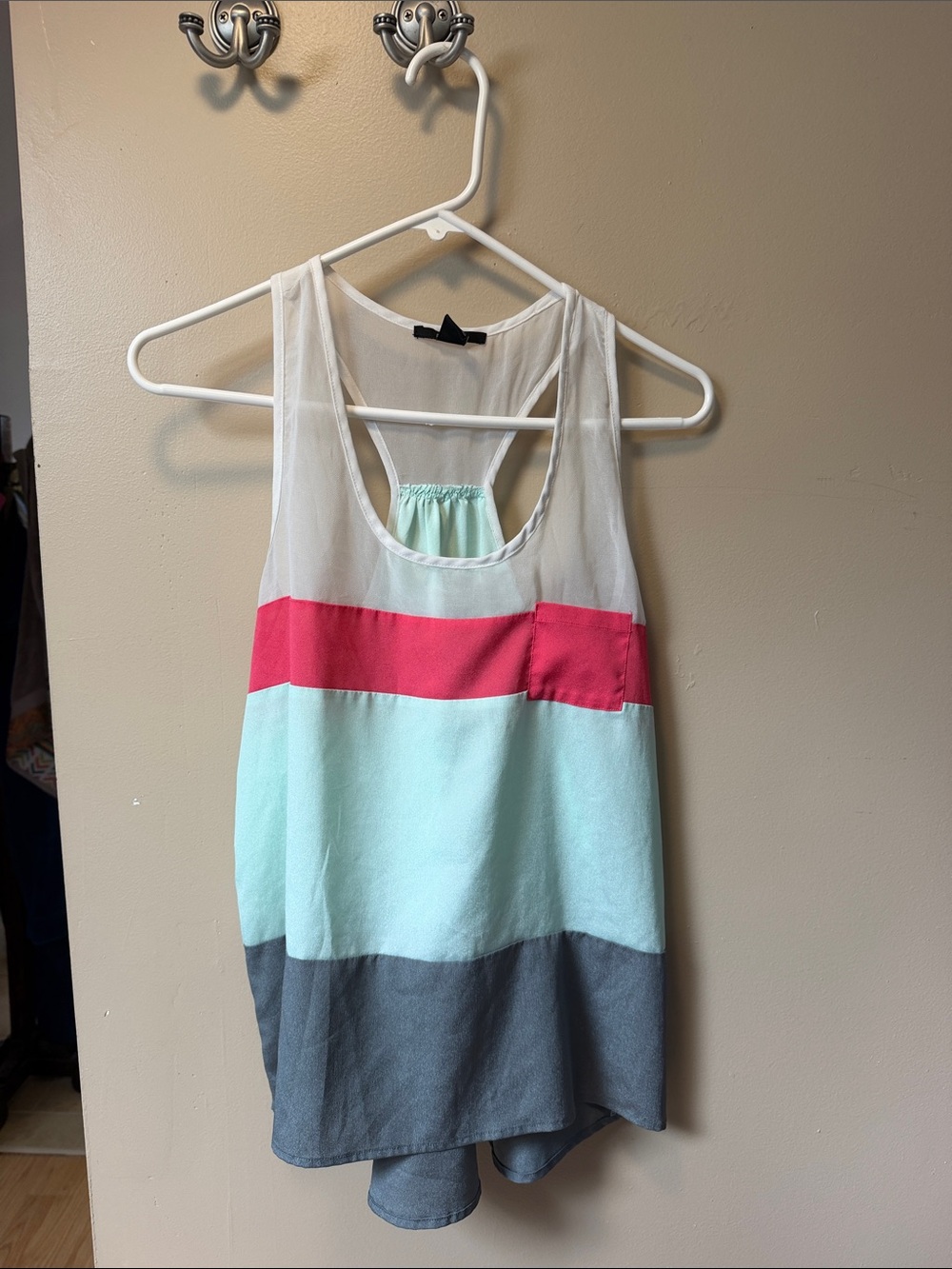 Forever 21 Pink Mint White Colorblock Racerback Tank